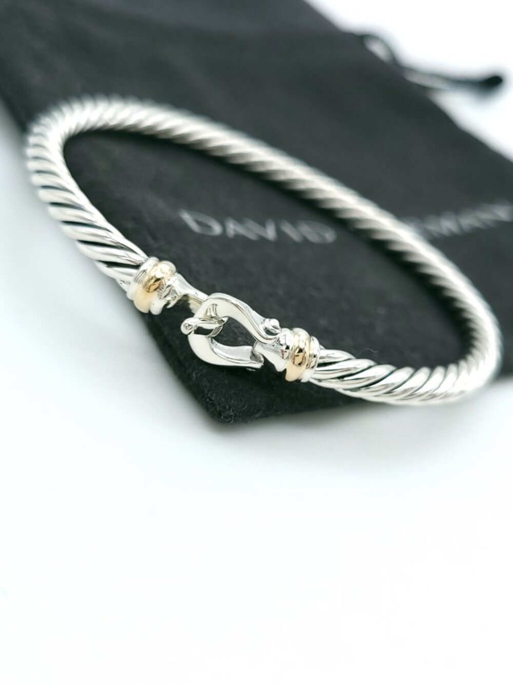 David Yurman Sterling Silver & 14k Gold FLEX 4mm Classic Cable Buckle Bracelet